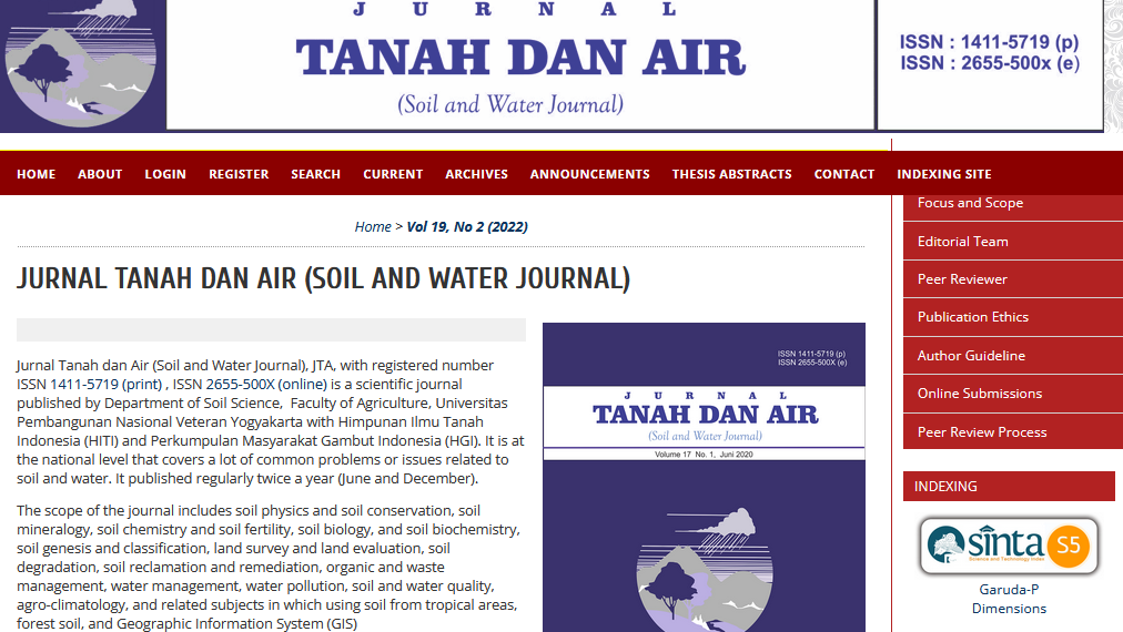 JURNAL TANAH DAN AIR (Soil and Water Journal)