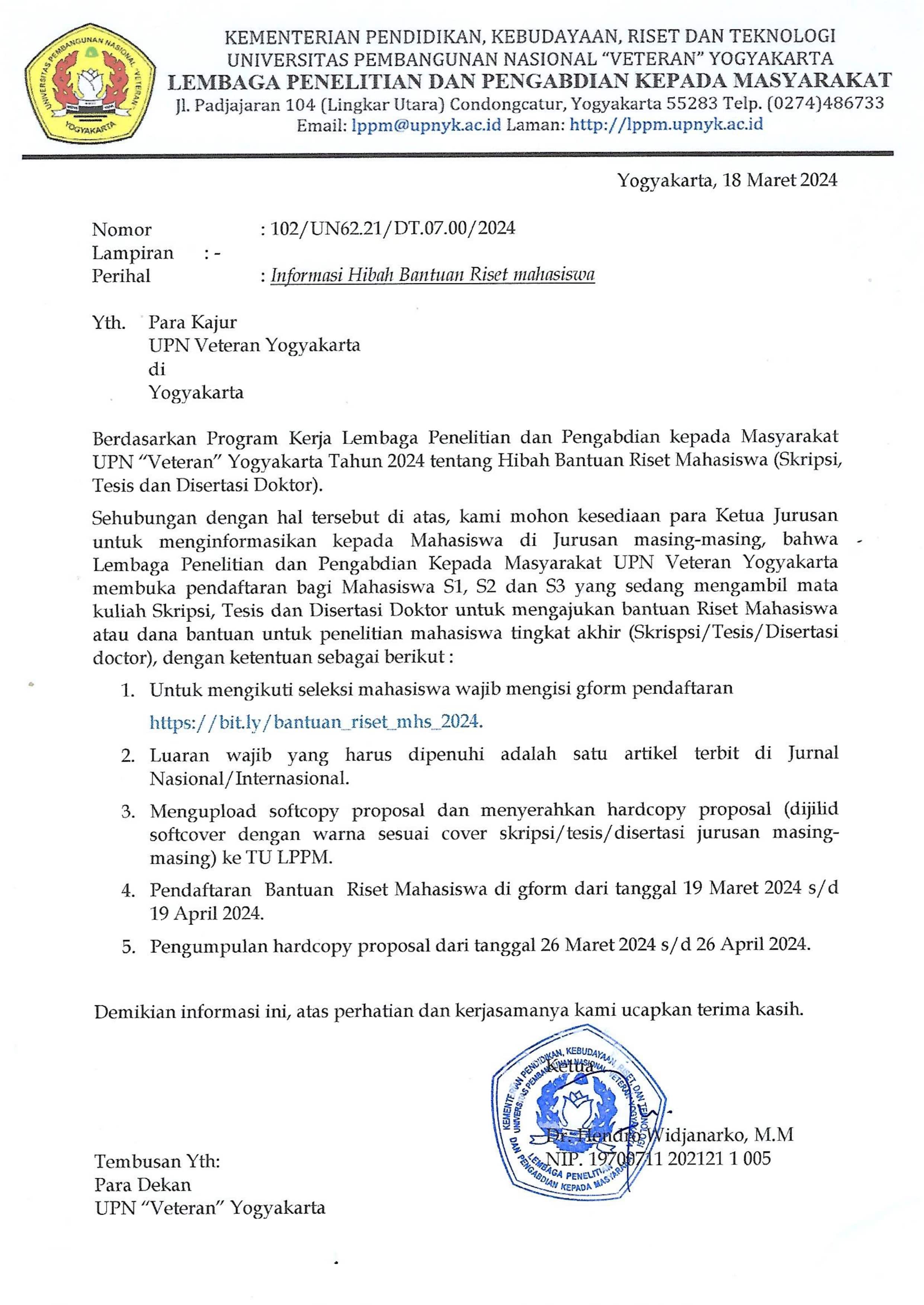 Informasi Hibah Bantuan Riset mahasiswa
