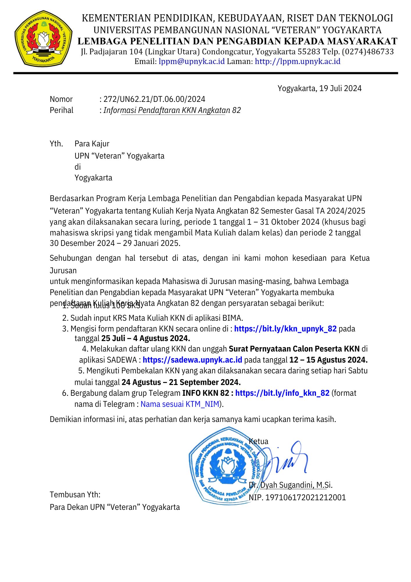 Informasi Pendaftaran KKN Angkatan 82