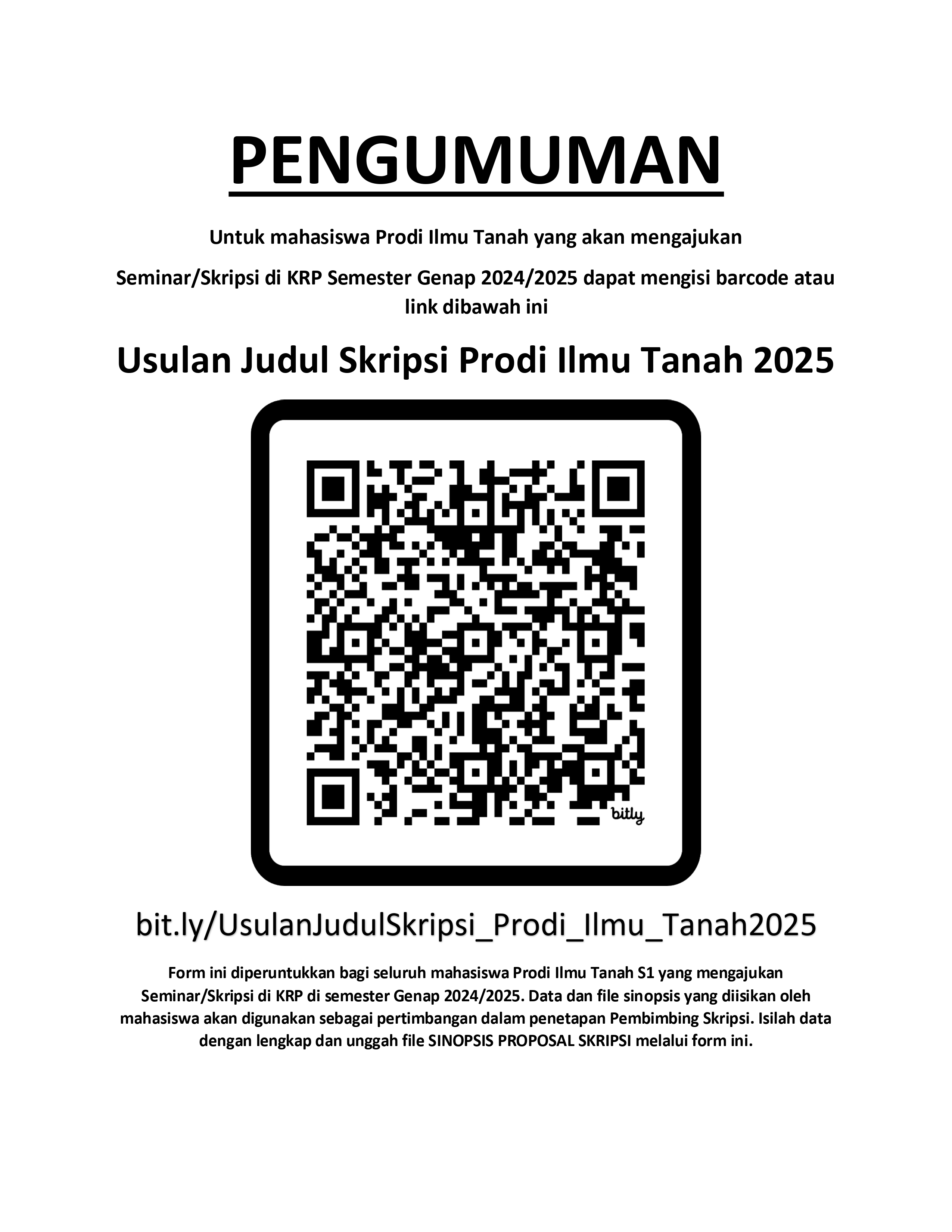 Usulan Judul Skripsi Prodi Ilmu Tanah  di KRP di semester Genap 2024/2025