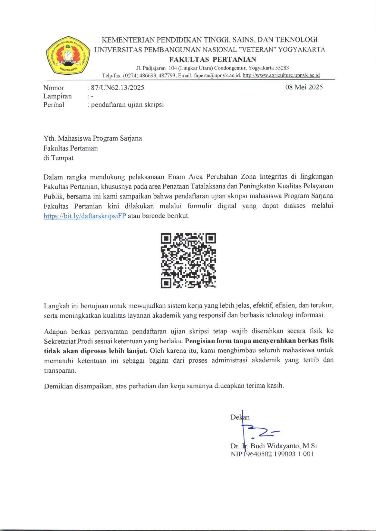Pendaftaran ujian skripsi secara digital