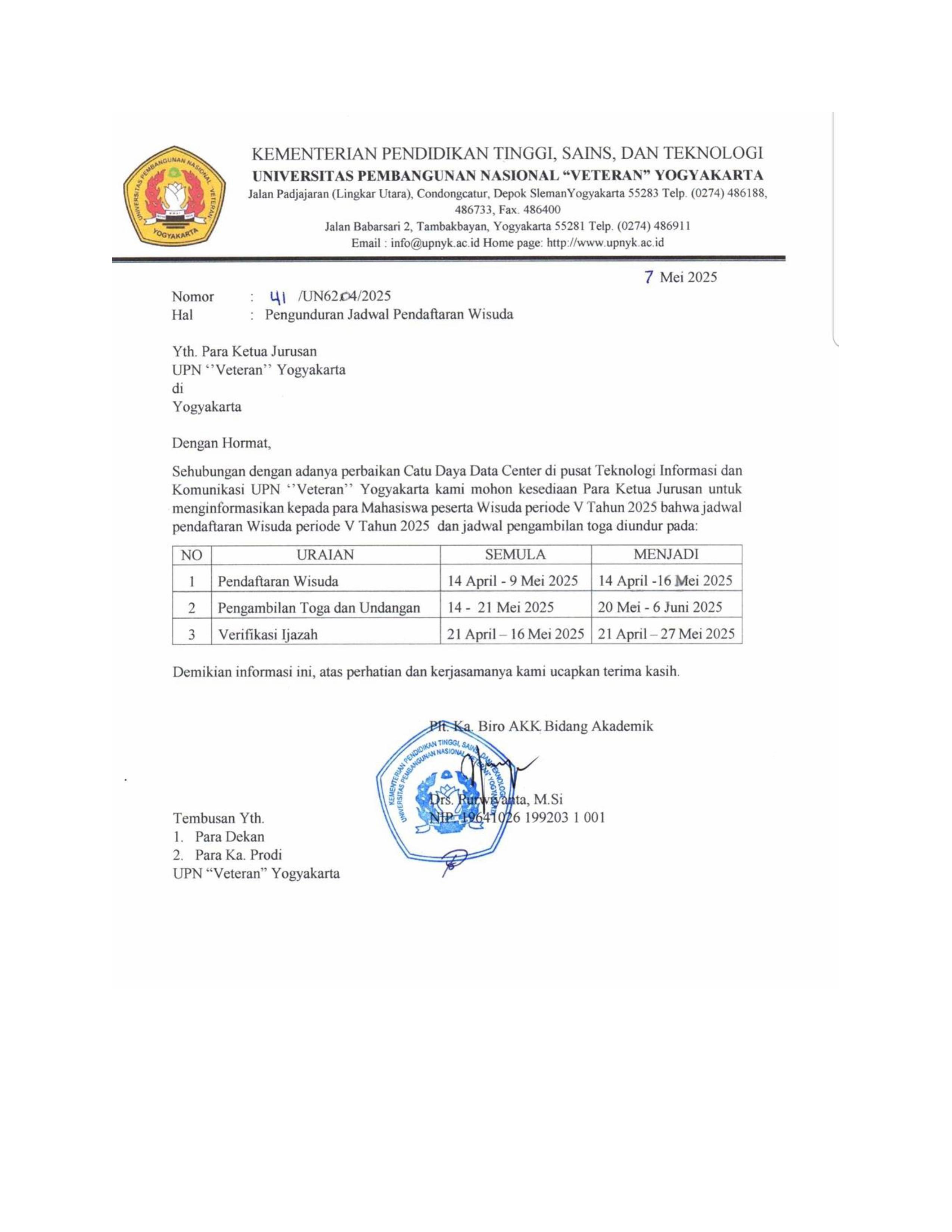 Pengunduran Jadwal Wisuda