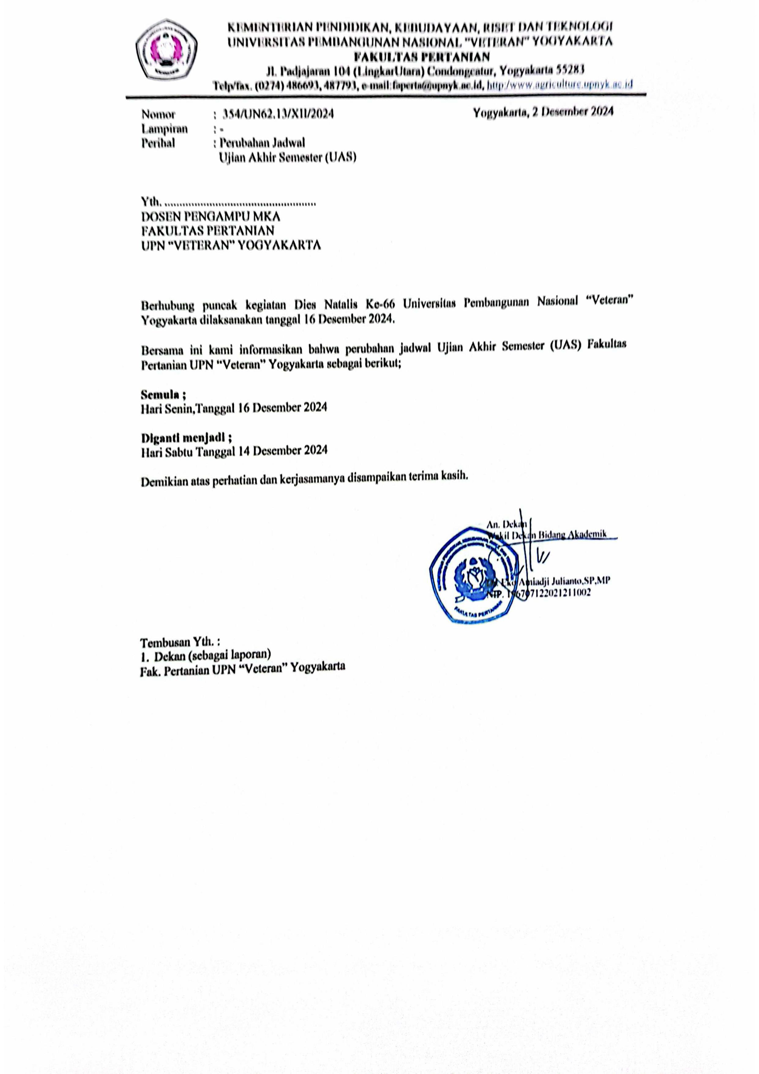 Perubahan Jadwal UAS
